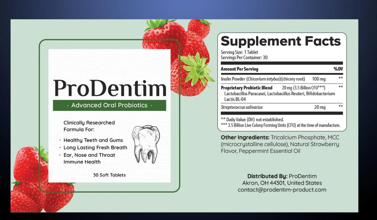 Current ProDentim Supplement Facts label supplied for this guide